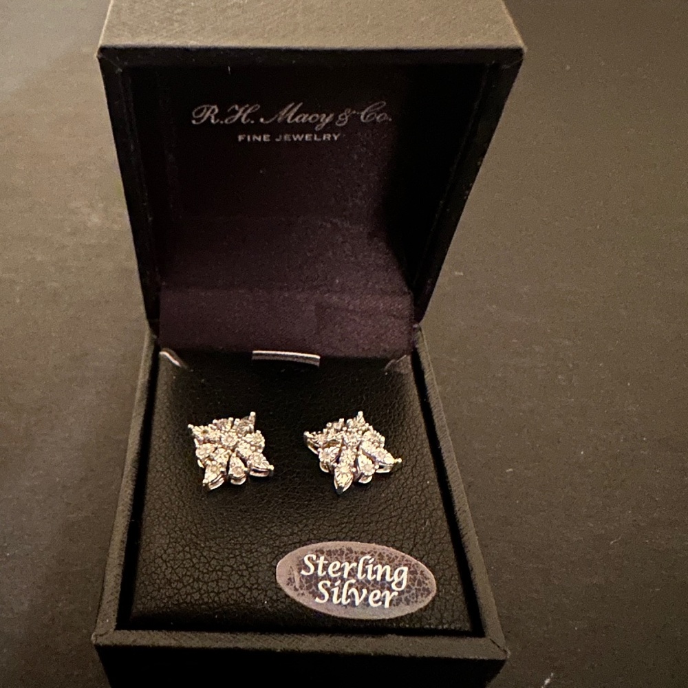 Diamond and Sterling Silver Studd Earrings Brand New